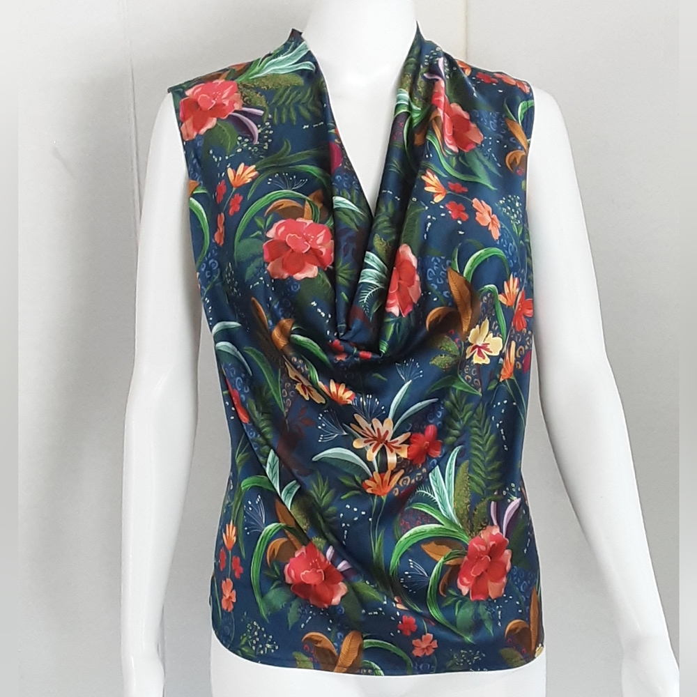 SHORE Brand Drape Neck Oceanside Floral Tank Top Sz. L - NWOT